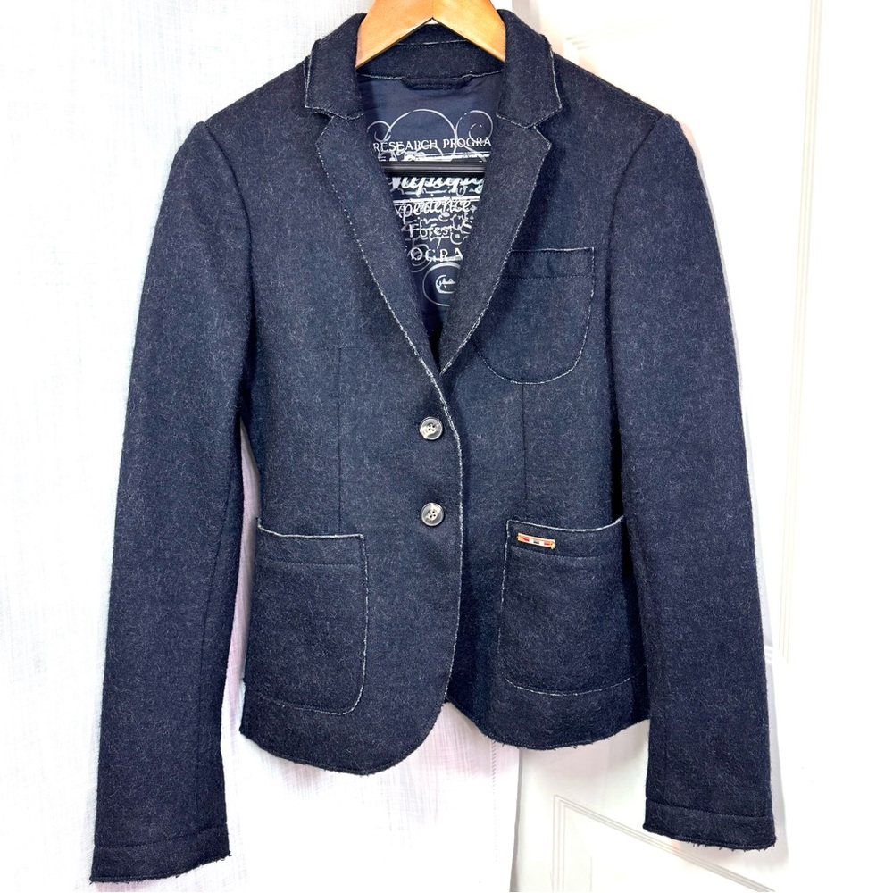 Napapijri Geographic Vintage Blazer Rare Wool Blend Felt Jacket Navy Blue Sz S